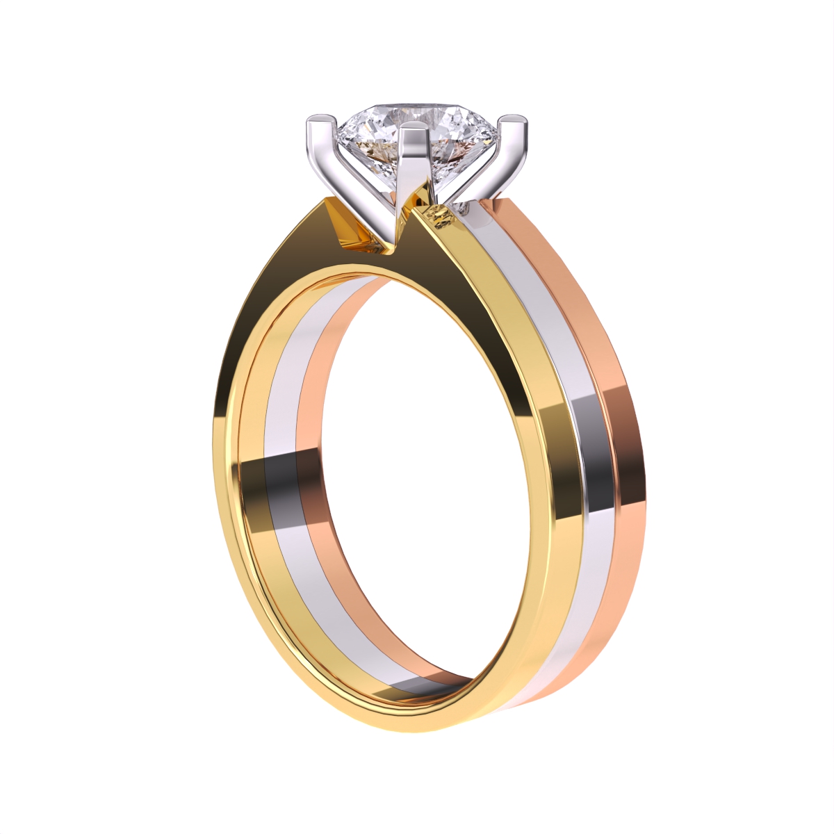 Fancy Three Tone Solitaire Diamond Ring